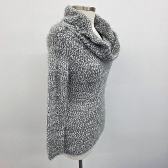 NEW Lauren Conrad Gray Eyelash Cowl Neck Sweater Womens Size S Soft Cozy Fuzzy - Picture 2 of 15
